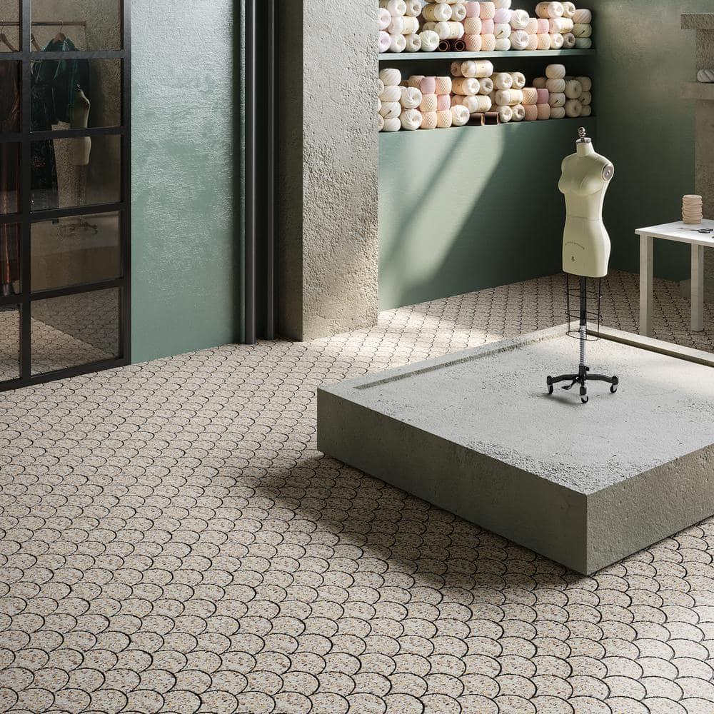 Shoal 5" Fishscale Terrazzo and Pearl Wall & Floor Mosaic Tile (0.74 Sq. Ft. / Sheet)