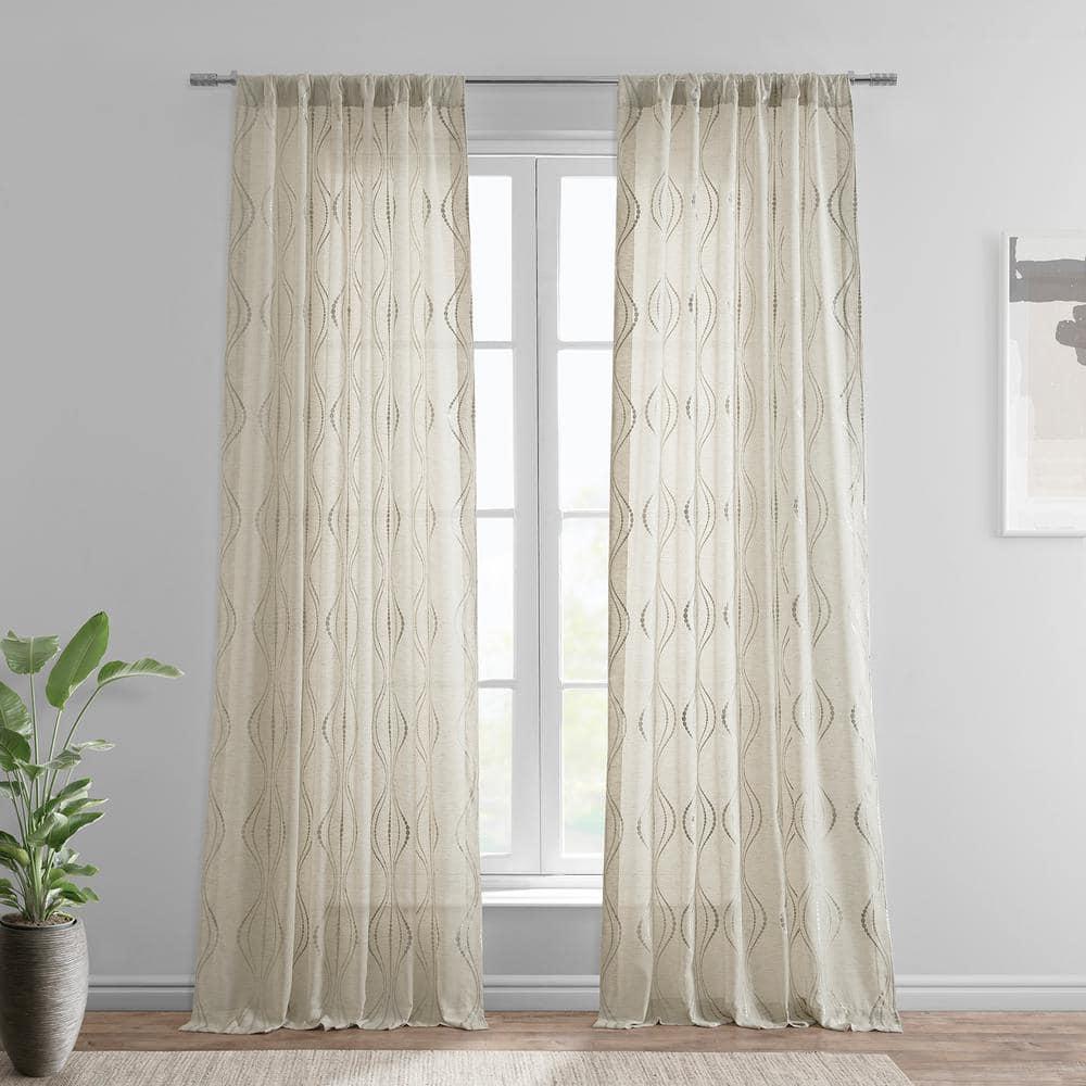Suez Natural Embroidered Faux Linen Sheer Curtain (1 Panel), Suez Natural, 50W X 84L