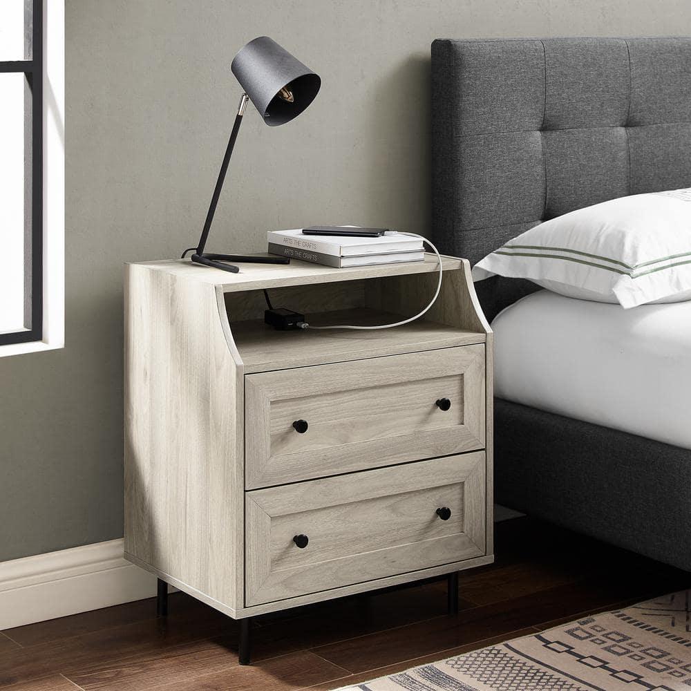 Walker Edison Modern 2 Drawer Nightstand with USB Port, Birch