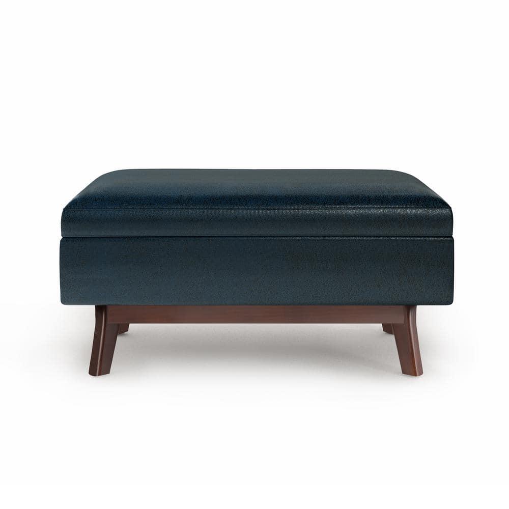 Simpli Home Owen 36" Wd. Small Rectangular Storage Ottoman in Distressed Dark Blue