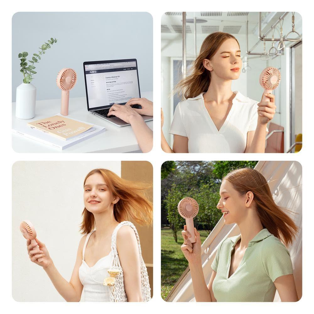 JISULIFE Handheld Fan, Portrable Mini Fan with 3 Speed, USB Rechargeable Personal Fan Battery Operated for Outdoor, Office, Travel -Pink