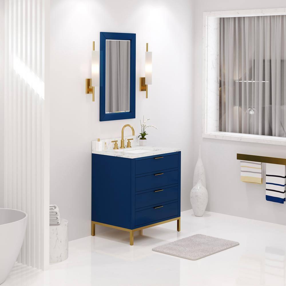 Bristol 30 in. W x 21.5 in. D Vanity in Monarch Blue with Marble Top in White with White Basin
