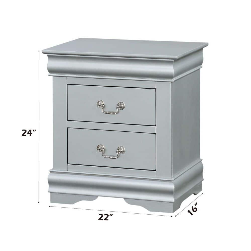 ACME Louis Philippe III Nightstand - Platinum - 24 x 22 x 16 in.