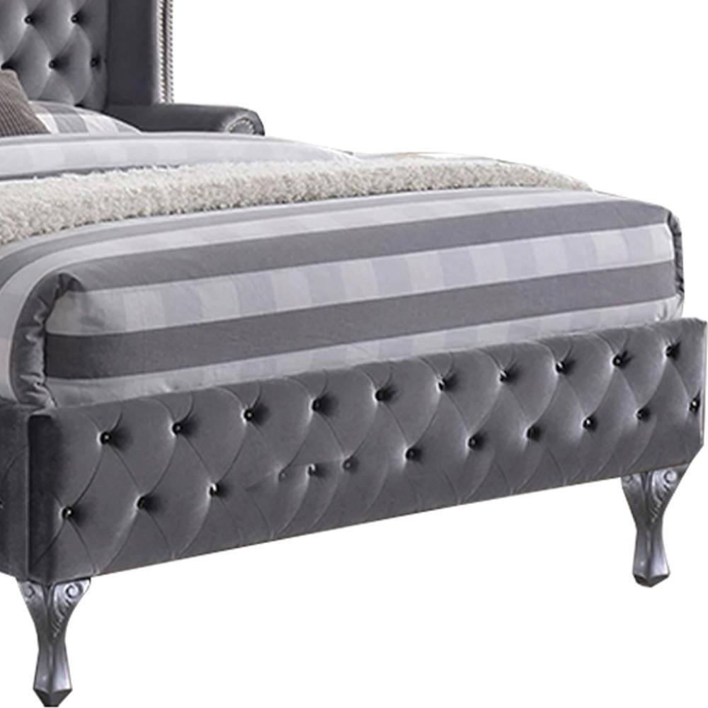 ACME Rebekah Eastern King Bed, Gray Velvet (1Set/4Ctn)-Color:Gray Velvet,Quantity:1,Style:Transitional