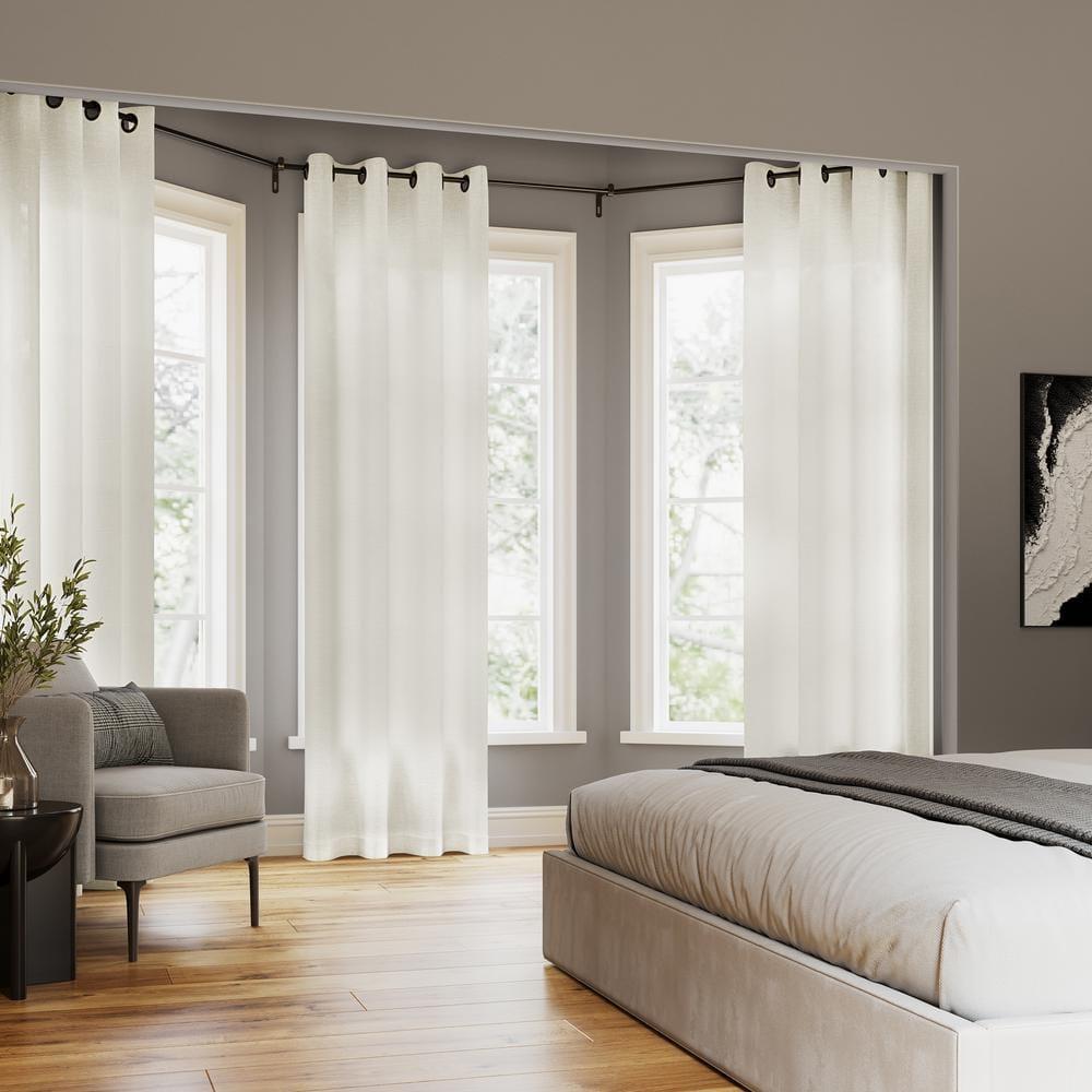 52"x84" Archaeo Light Filtering Slub Textured Linen Blend Black Grommet Top Curtain Panel Ivory: Modern Indoor Curtain