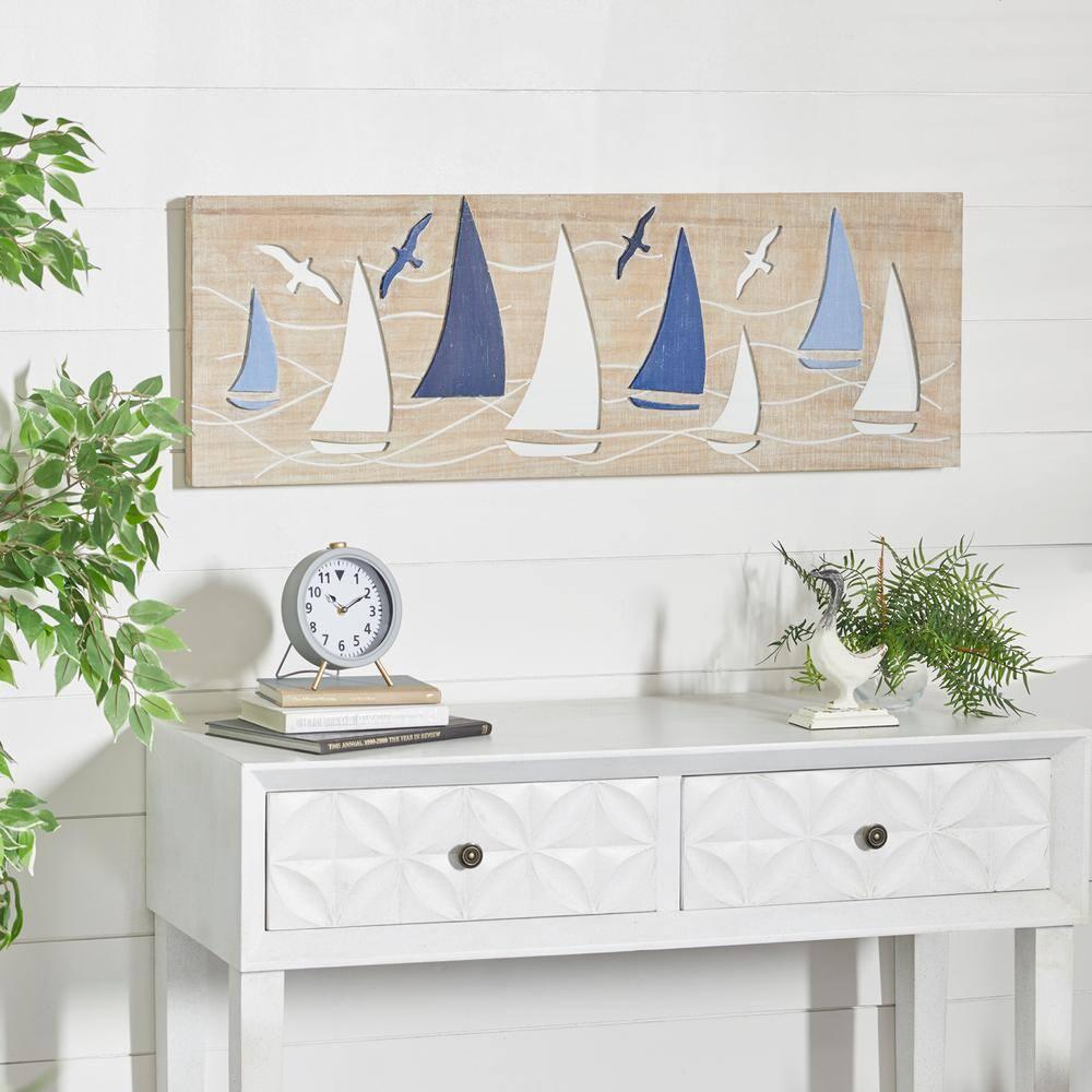 DecMode Brown Wood Sail Boat Wall Decor