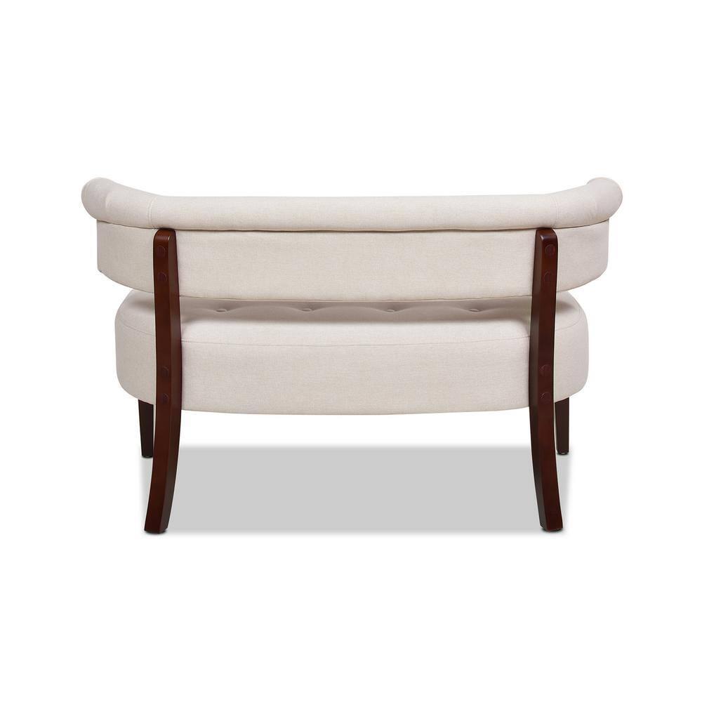 Jennifer Taylor Home Jared Roll Arm Tufted Polyester Fabric Bench, Sky Neutral Beige