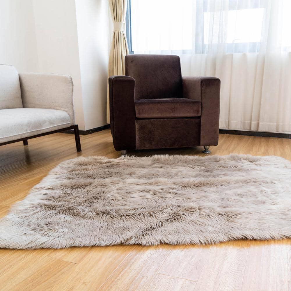 Ultra Soft Faux Sheepskin Fur Shag Rug Light Brown 6' x 9'