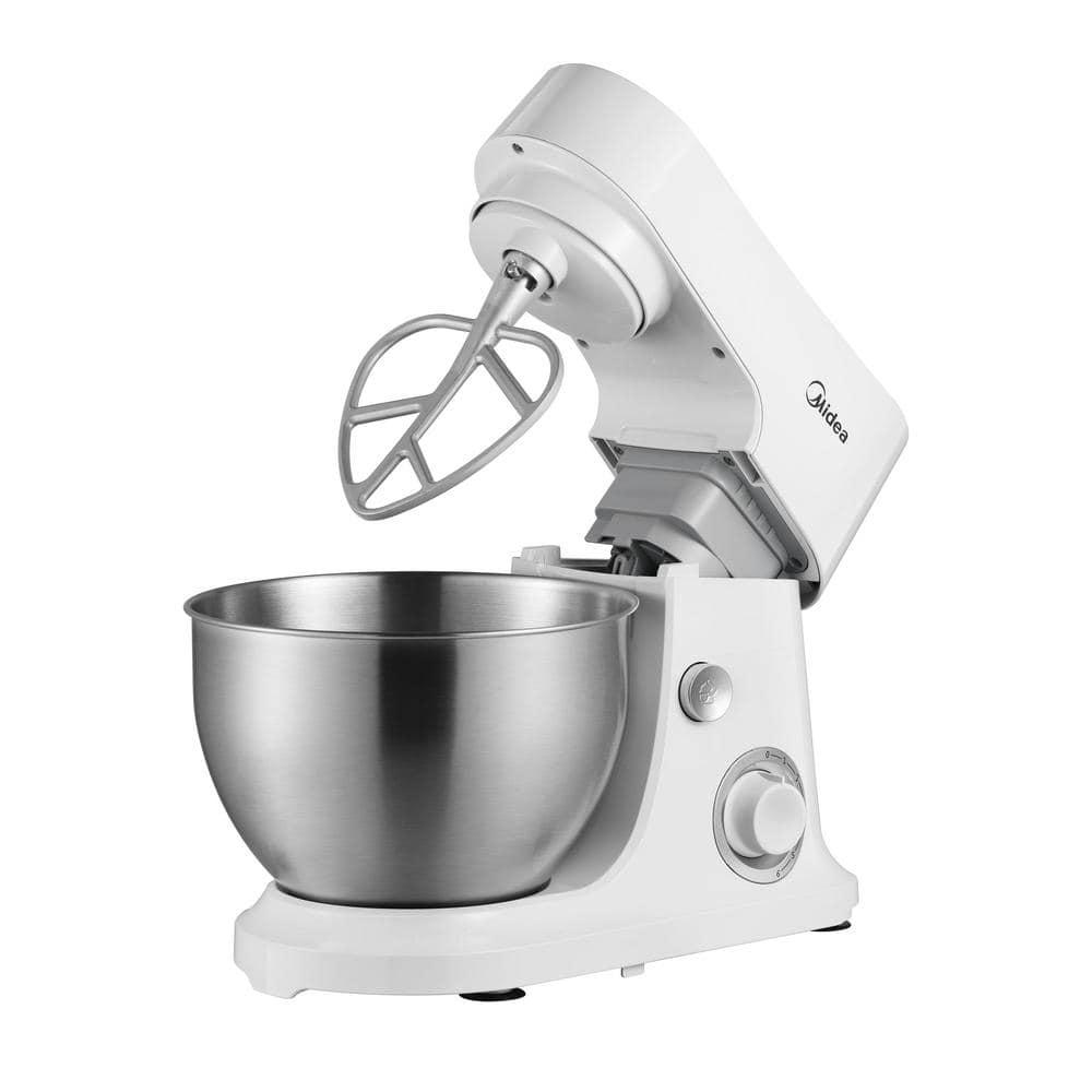 Midea 5qt 6-Speed Stand Mixer White: 300W, Tilt Back Head, 5 Quart Stainless Steel Bowl, Dishwasher-Safe Parts