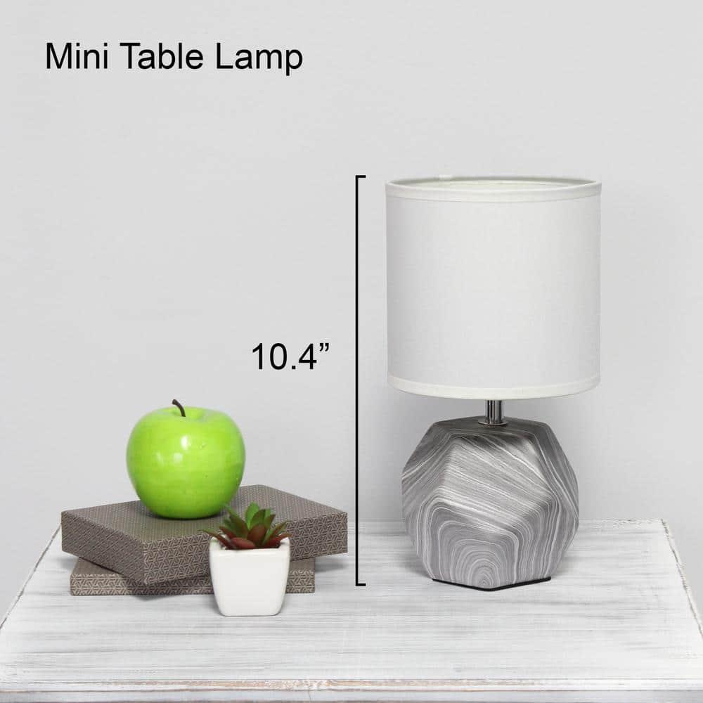 Simple Designs Round Prism Mini Table Lamp with Matching Fabric Shade Gray/White : Ceramic Base, ETL Listed, No Assembly Required