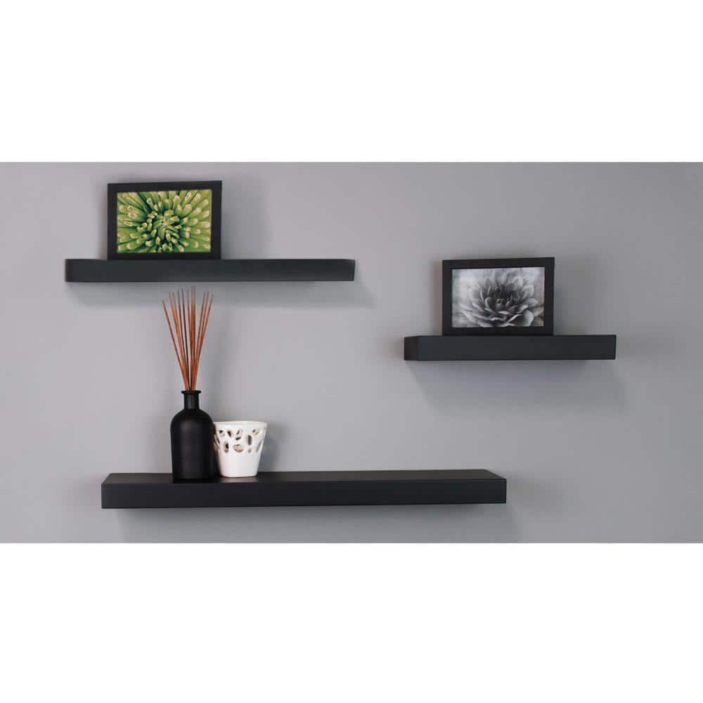 Kiera Grace (Set of 3) 12",16" and 24" Floating Shelves Black: MDF Wall Mount, Traditional Decor, Includes Hardware
