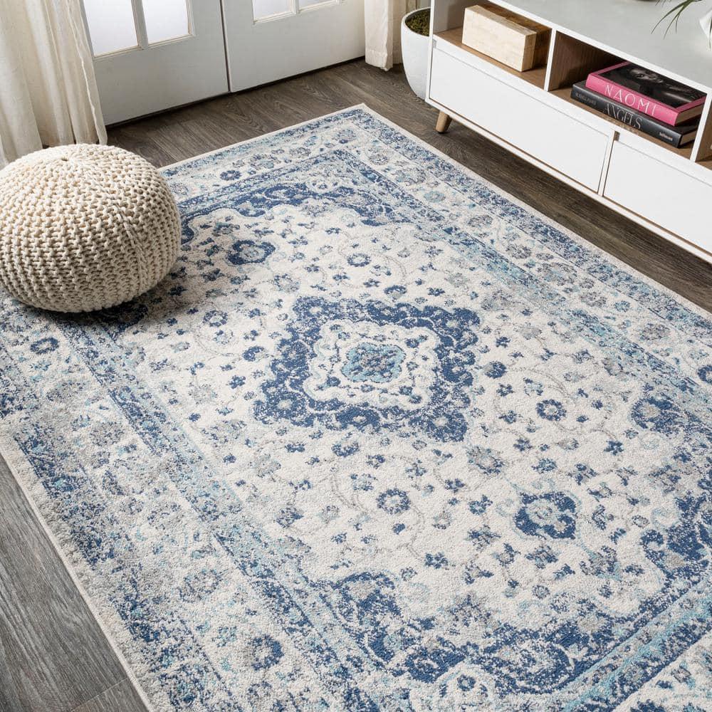 3'x 5' Indhira Ornate Medallion Persian Area Rug, Blue/Gray - JONATHAN Y