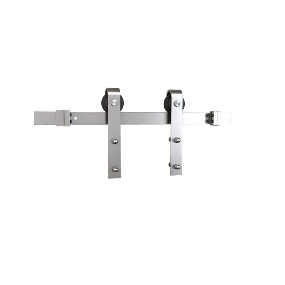 American Pro Decor Steel Sliding Rolling Barn Door Hardware Kit for Single Wood Doors with Routed Floor Guide