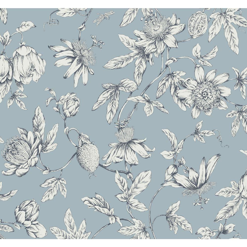 Passion Flower Toile Floral Wallpaper