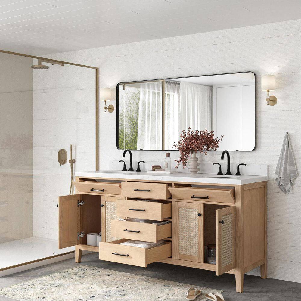 Camila 72 in. W x 22 in. D x 36 in. H Double Oval Sink Bath Vanity in White Oak with Carrara White Quartz Top