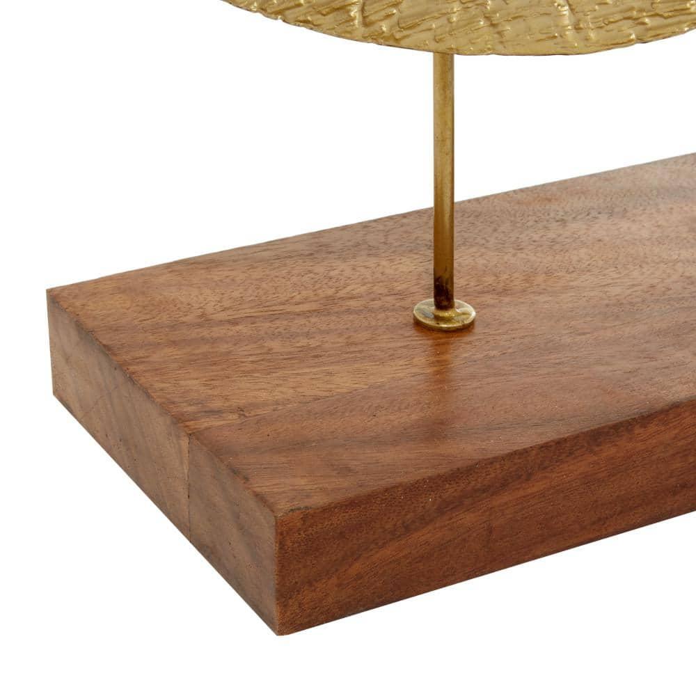 22" x 27" Gold Metal Plate Geometric Sculpture with Wood Stand, by DecMode