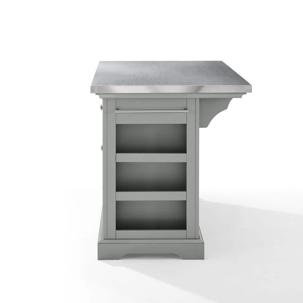 Julia Stainless Steel Top Kitchen Island Gray - Crosley: Towel Bar, Spice Rack, 5 Drawers, 2 Cabinets