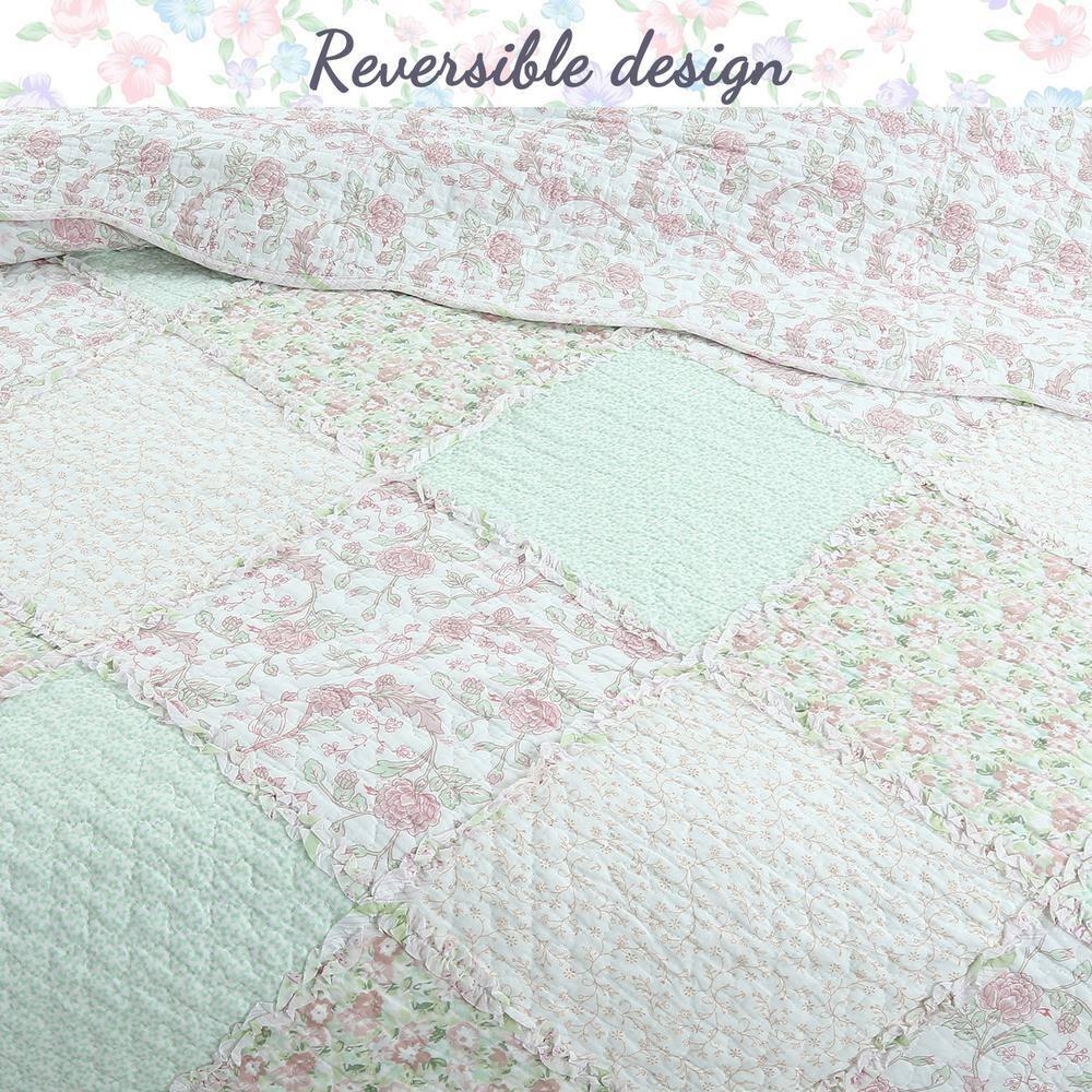 Cozy Line Home Fashions Cozy Line Rosa Floral Patchwork Reversible Cotton Quilt Bedding Set Queen 3 Piece