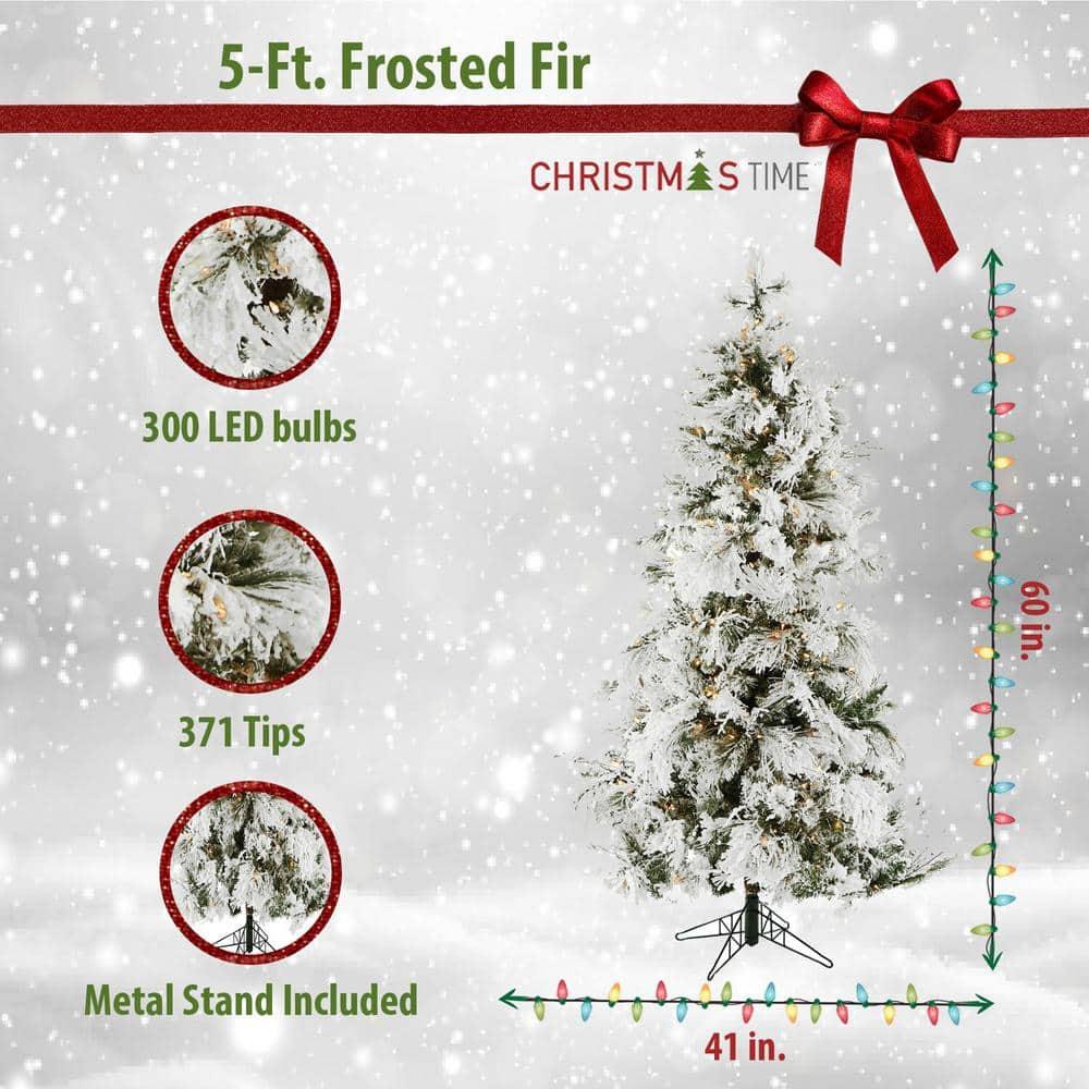 Christmas Time 5.0-Foot Frosted Fir Flocked Slim Christmas Tree, No Lights, CT-FF050-NLFL