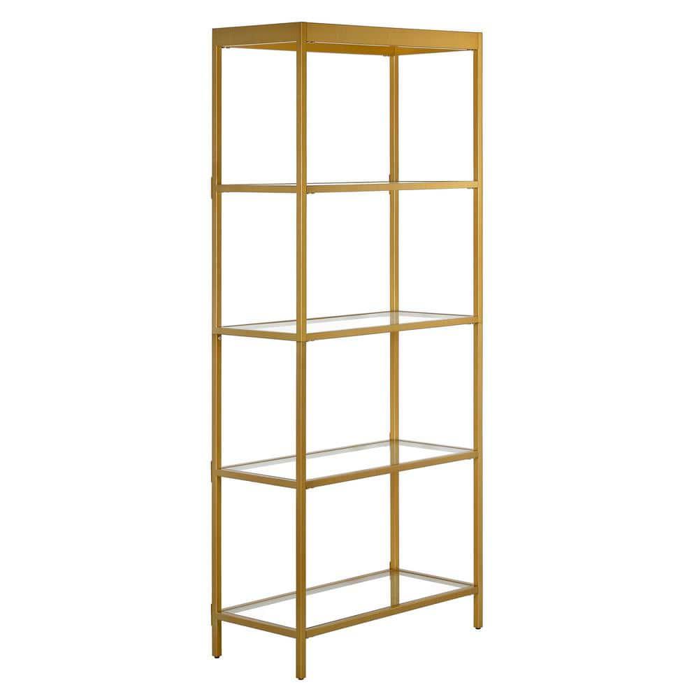 Evelyn&Zoe Alexis 30" Wide Rectangular Bookcase, Brass