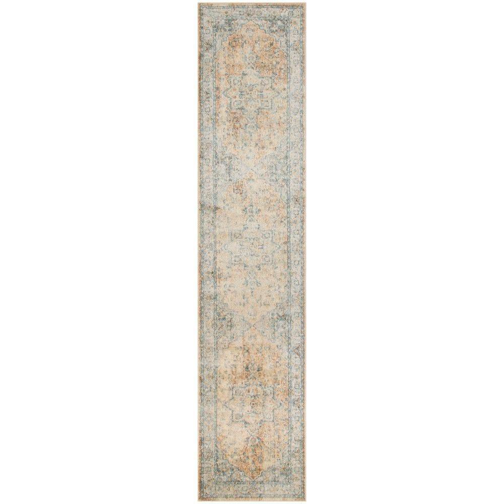 Nourison Astra Machine Washable Back to College 2'2" x 10' Beige Blue Vintage Indoor Flatweave Rug
