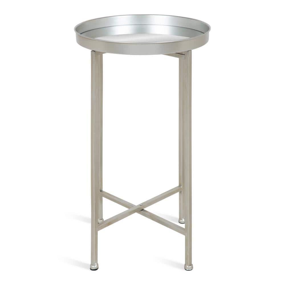Kate and Laurel Celia Modern Folding Metal Side Table, 14 x 14 x 25.75, Silver, Decorative Space Saving End Table for Hosting, Storage, and Display
