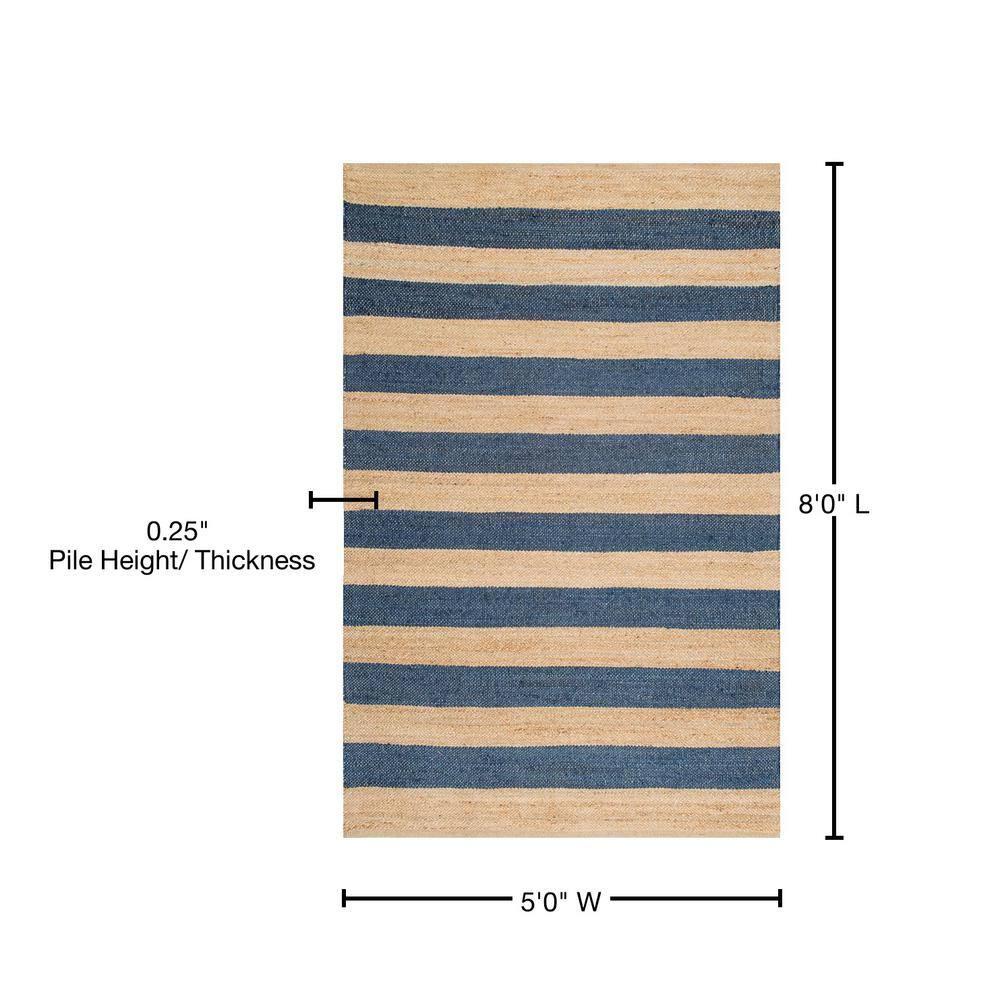 Nuloom Alisia Striped 5x8 Jute Indoor Area Rug for Dining Room Rug Neutral Rug Living Room Rug Kitchen, Denim/Tan