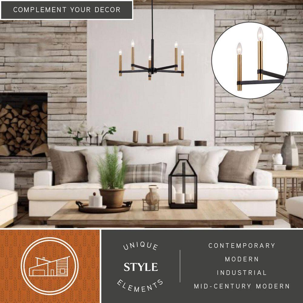 VAXCEL Damen 5 Light Black and Brass Contemporary Candle Chandelier