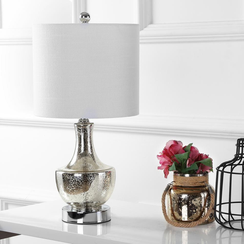 JONATHAN  Y Colette Mini Glass Transitional/Glam 20-in Silver LED Incandescent Rotary socket Table Lamp with Linen Shade