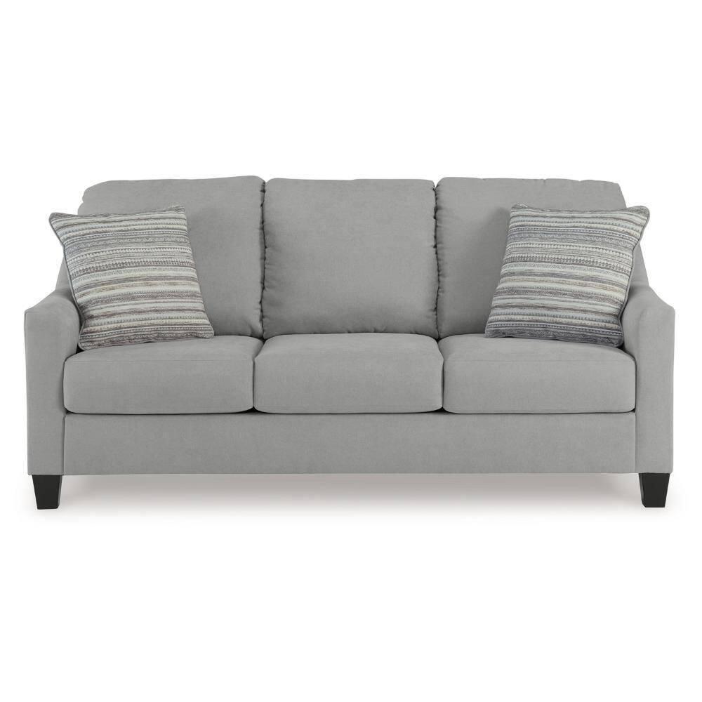 Gray Velvet Track Arm Sofa with Accent Pillows