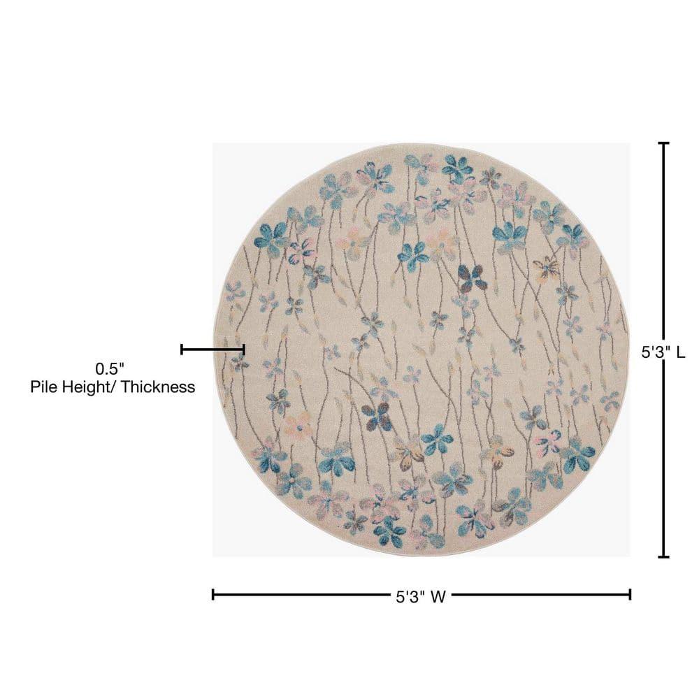 Nourison Tranquil Floral Ivory 5'3" x ROUND Area Rug, (5 Round)