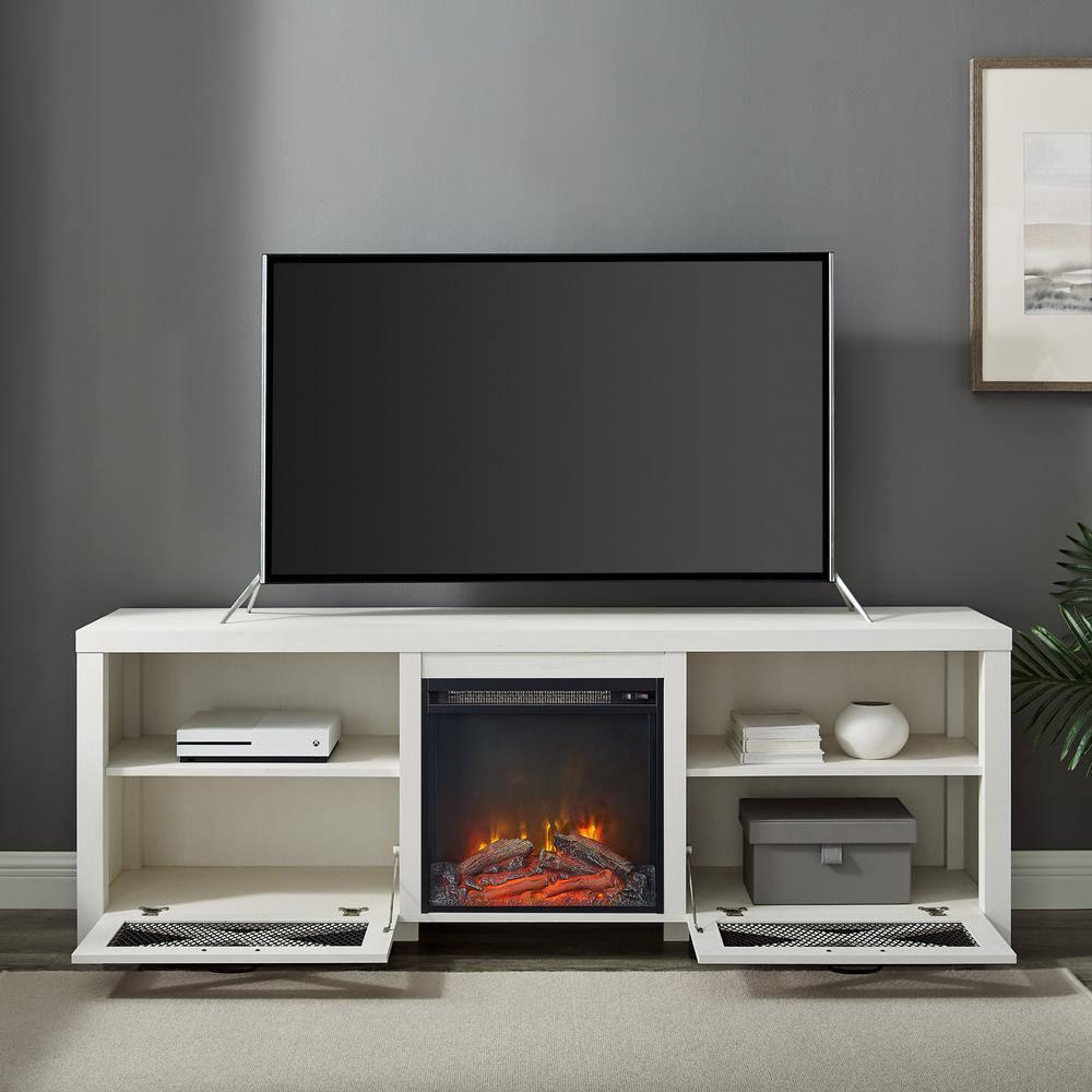 Gracie Oaks Industrial 70" tv stand with fireplace for 80" TVs, media center, tv console