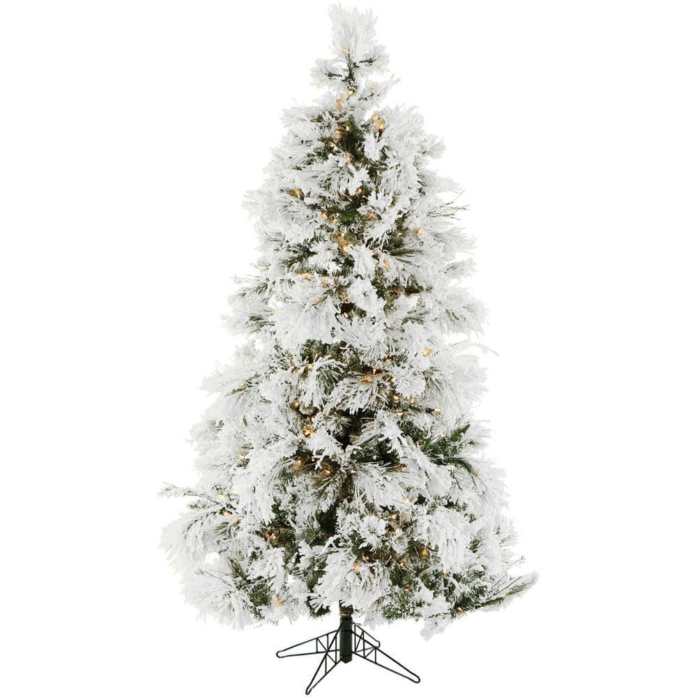 Fraser Hill Farm 6.5-Foot Pre-Lit Snow Flocked Snowy Pine Christmas Tree, Smart Lights