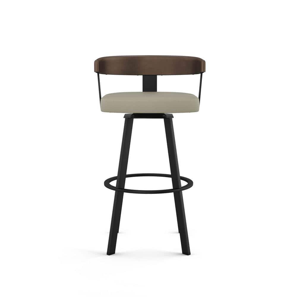 Amisco Lars Upholstered Barstool Greige/Black: Faux Leather, Steel Frame, 30" Fixed Height