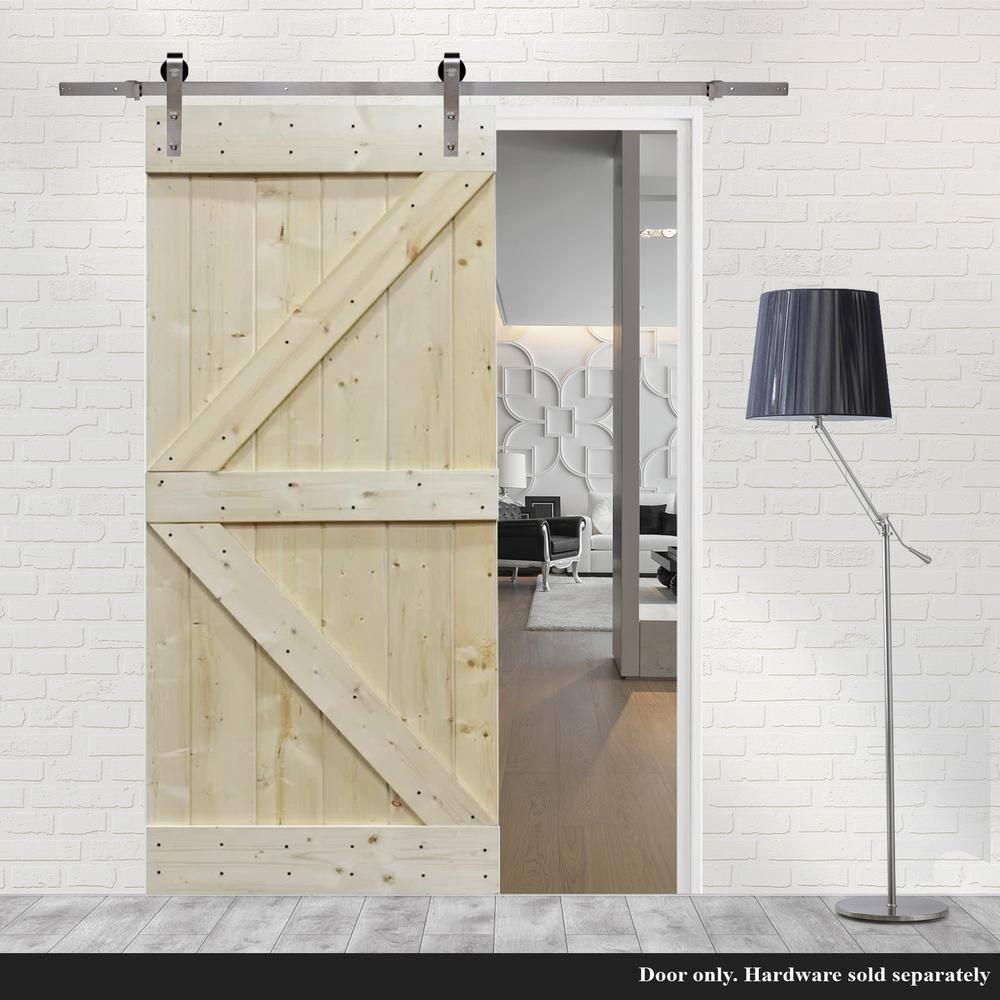 CALHOME 36 in. x 84 in. Unfinished Knotty Pine K Shape Sliding Interior Barn Door Slab