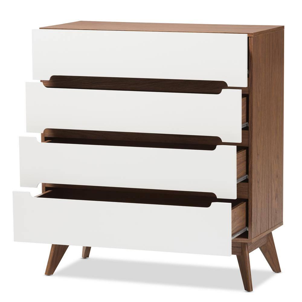 Calypso Mid-Century Modern Wood 4 Drawer Storage Chest Brown - Baxton Studio: Sleek Scandinavian Design, Space-Saving