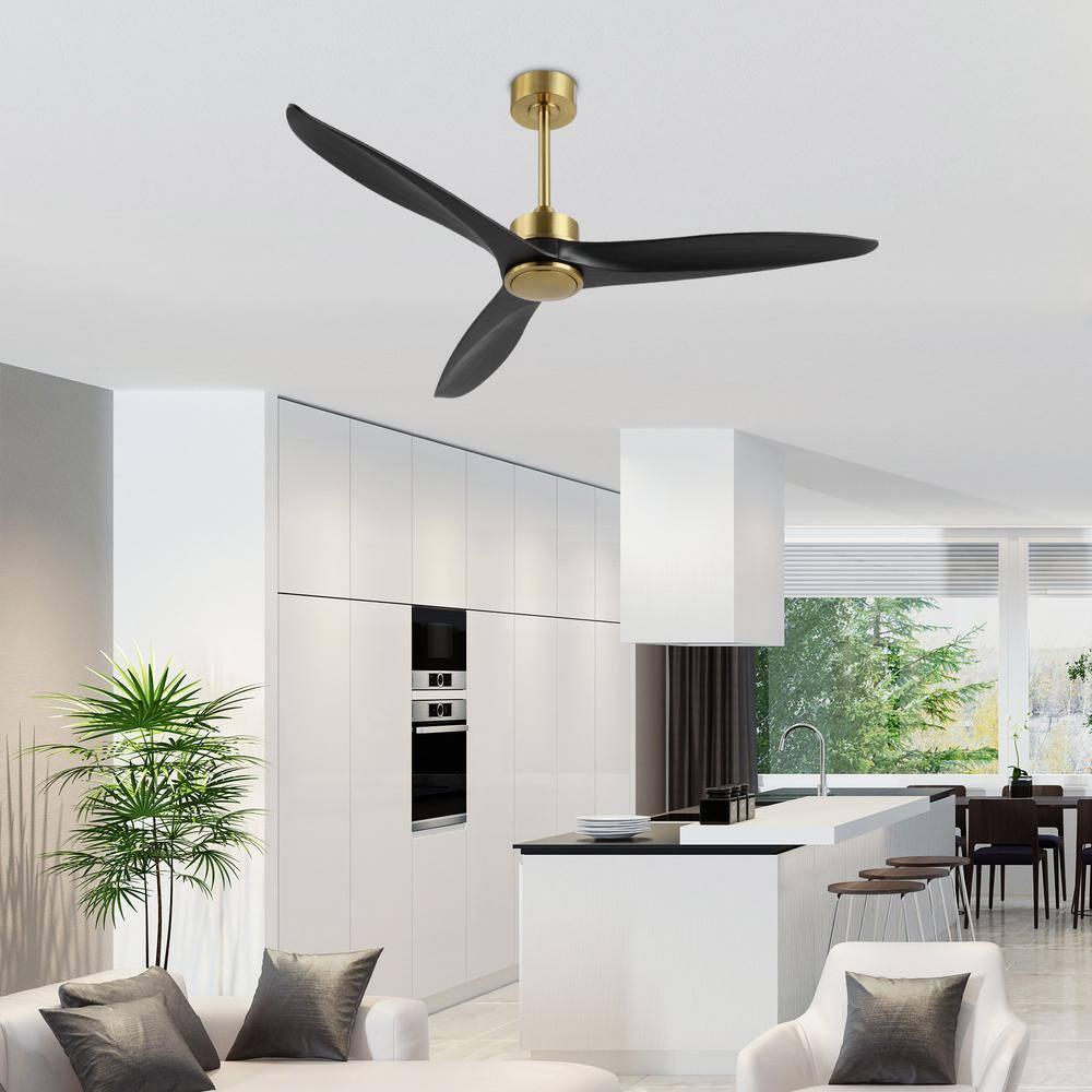 52" Solid Wood 3-Blade Propeller Ceiling Fan with Remote Control Gold/Black