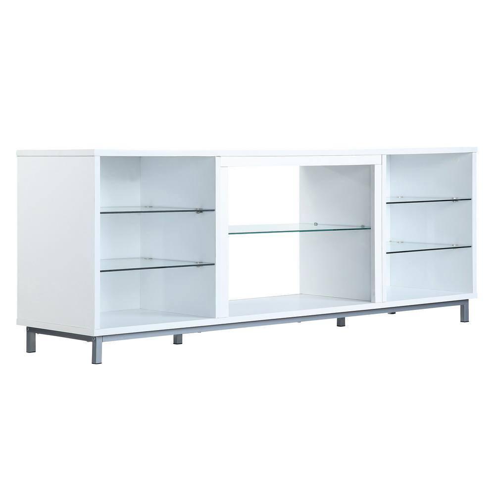 Brighton TV Stand for TVs up to 56" White - Manhattan Comfort: Modern Media Console with Open Glass Shelves & Cable Management