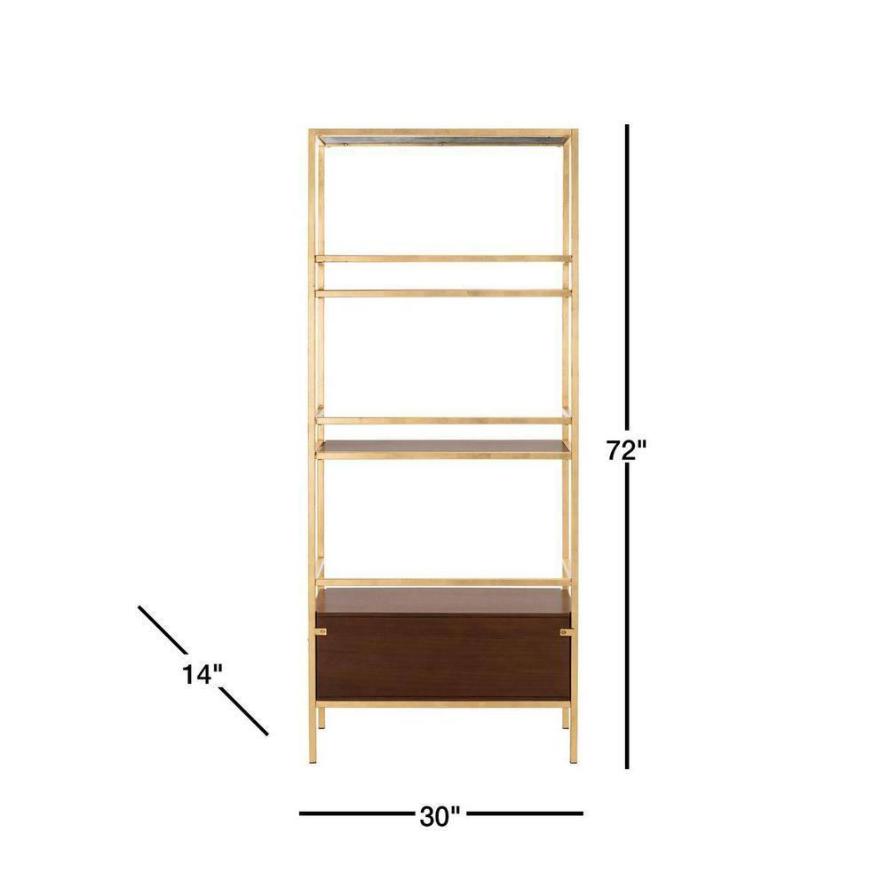Mateo 4 Tier 1 Drawer Etagere - ETG6205 - Gold/Walnut - Safavieh