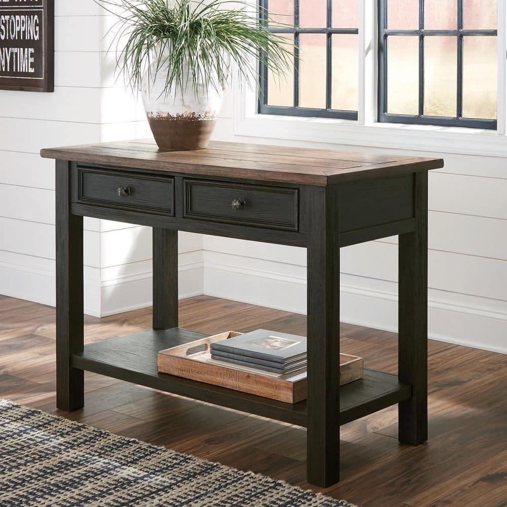 Tyler Creek Sofa/Console Table Grayish Brown/Black - Signature Design by Ashley: Mid-Century Modern with Open Shelf, Storage Drawer