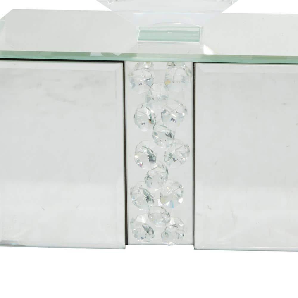 Mercer41 Glass Pillar 5 Plate Decorative Silver Candelabra with Mirrored Accents and Crystals