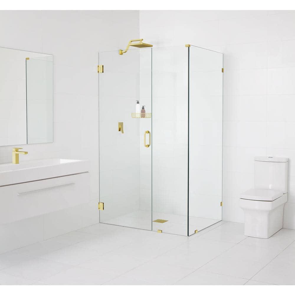 Glass Warehouse Illume 37 in. x 43.5 in. x 78 in. 90-degree Fully Frameless Wall Hinged Glass Shower Enclosure 90-WH-37-43.5-PB