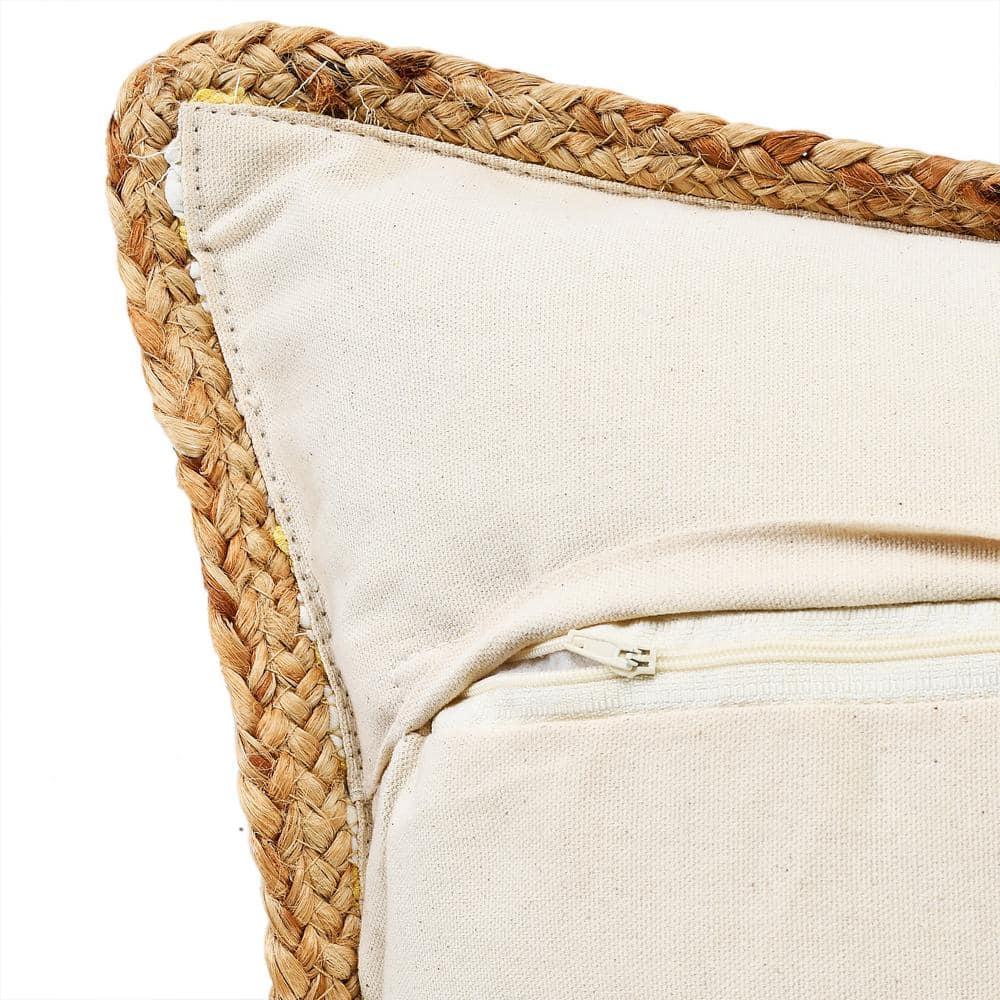 Ox Bay Ringo 20" x 20" Golden Yellow/White Jute Bordered Striped Cotton Adult Decorative Throw Pillow