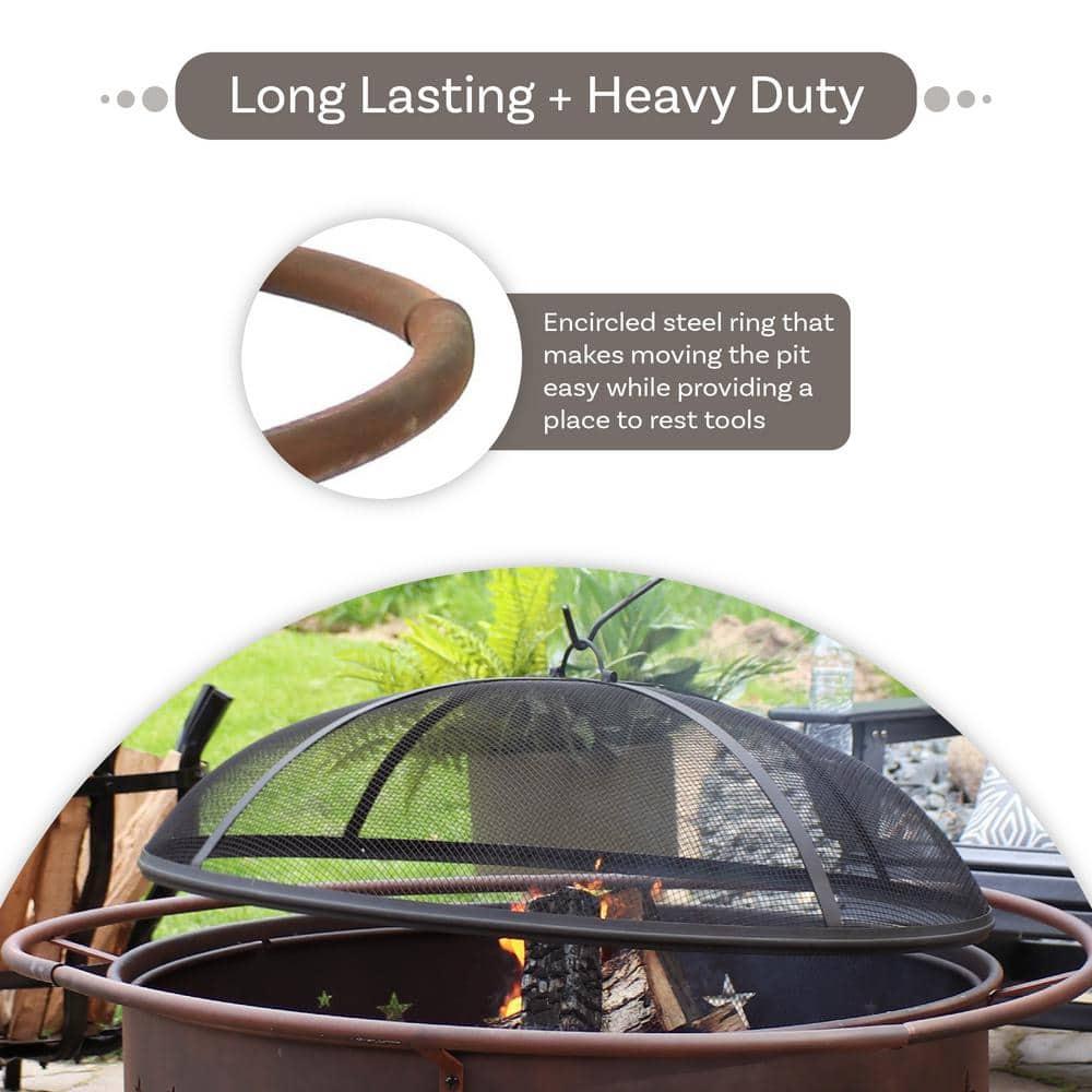 Sunnydaze Cosmic 42" Round Wood-Burning Bronze Finish Steel Fire Pit with Spark Screen
