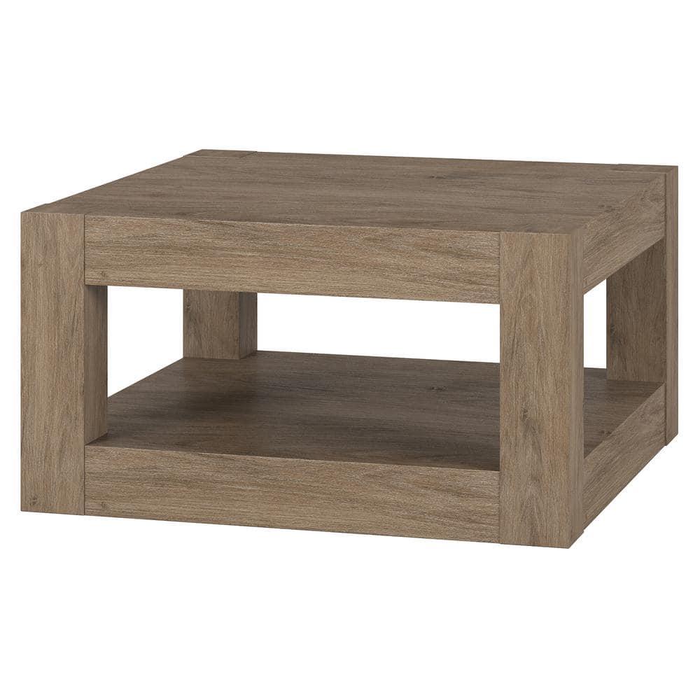 Evelyn&Zoe Hughes 32" Wide Square Coffee Table, Antiqued Gray Oak