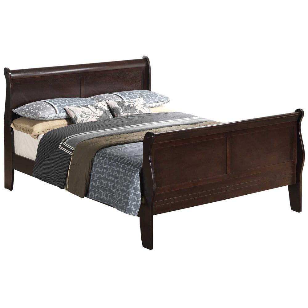 Passion Furniture PF-G3125A-FB Louis Philippe Sleigh Bed with High Footboard, Cappuccino - Full Size