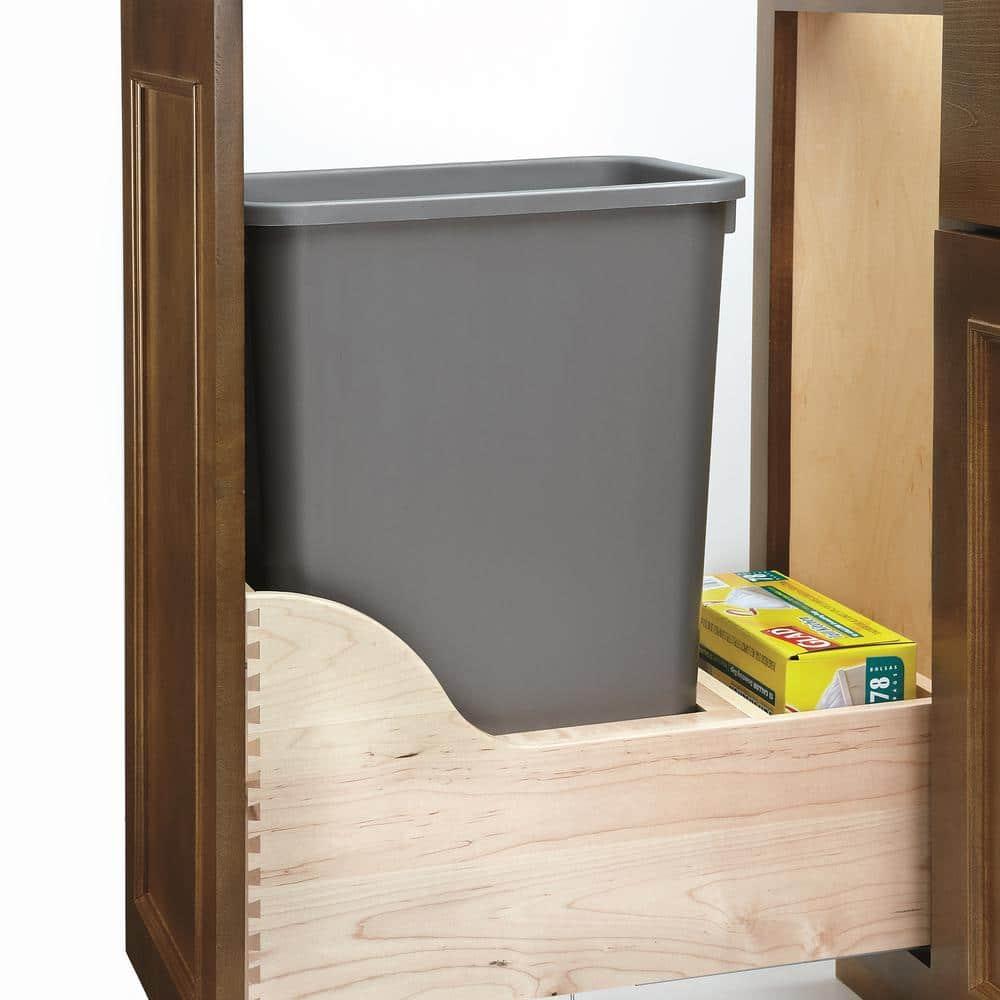 Rev-A-Shelf Pullout Trash Can for Kitchen Cabinet 50 Quart 12.5 Gallon Bottom Mount Rear Storage, Undermount Soft-Close Slides, Silver, 4WCSC-1550DM-1