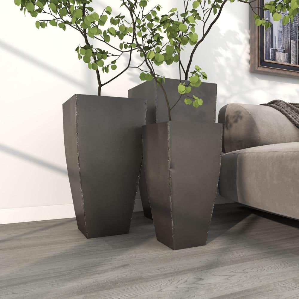 Set of 3 Modern Rectangular Metal Planters Black - Olivia & May: Iron Construction, Indoor/Outdoor Use, No Drainage Holes