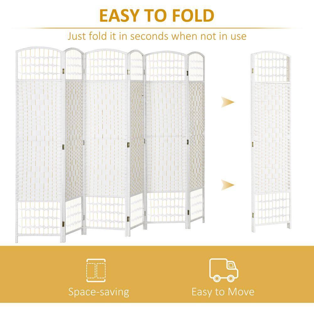 HOMCOM 6 Panel Room Divider Folding Privacy Screen, 5.6' Room Separator, Wave Fiber Freestanding Partition Wall Divider for Rooms, White