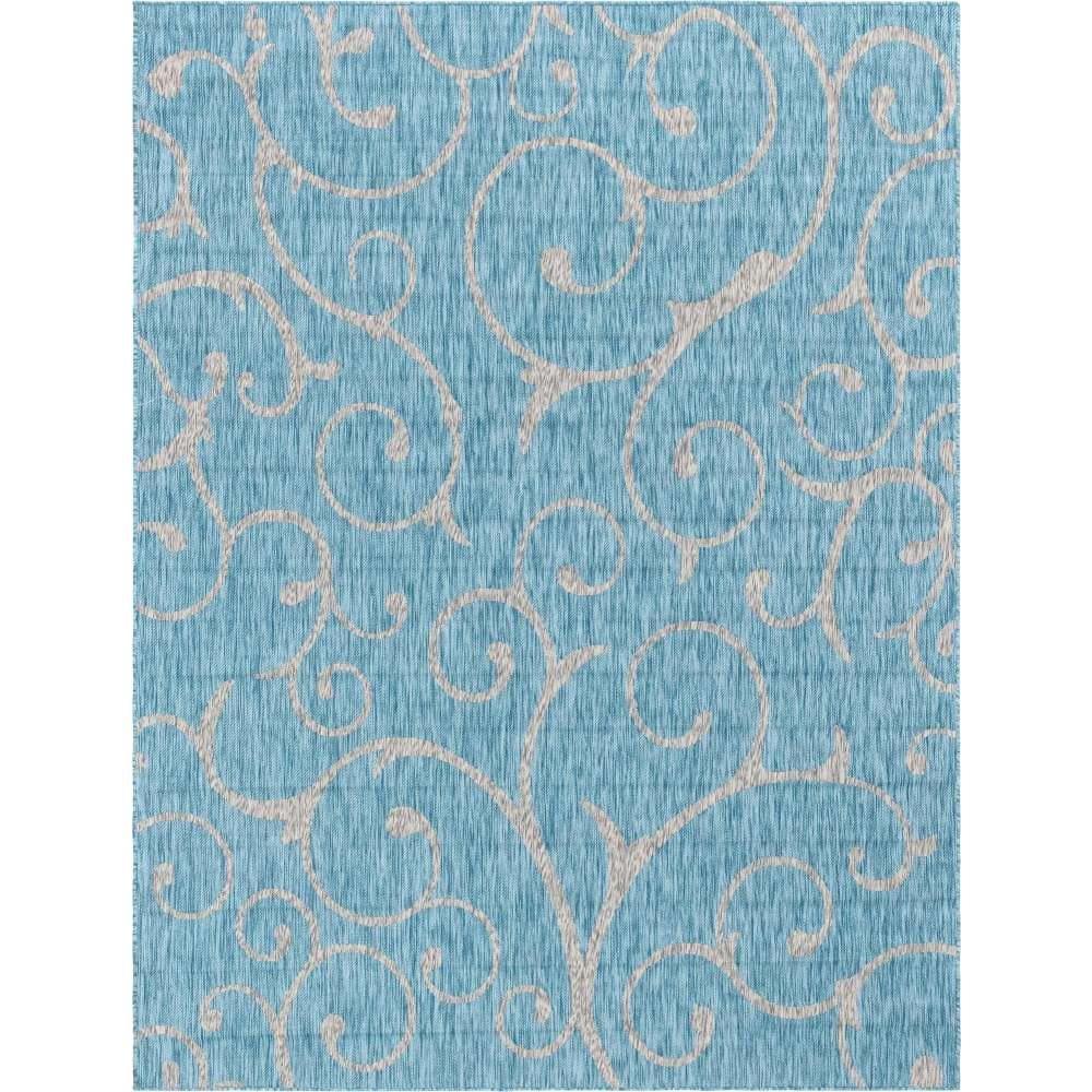 Unique Loom 9' 0 x 12' 2 Rectangle Indoor/Outdoor Botanical Light Aqua Area Rug